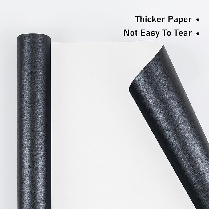 NESCCI Matte Carbon Black Wrapping Paper,Solid Color Pearly-Lustre Paper,Gift Wrapping Paper,Perfect for Wedding,Birthday, Christmas,Baby Shower,DIY Bouquet (17 Inches X 32.8 Feet)