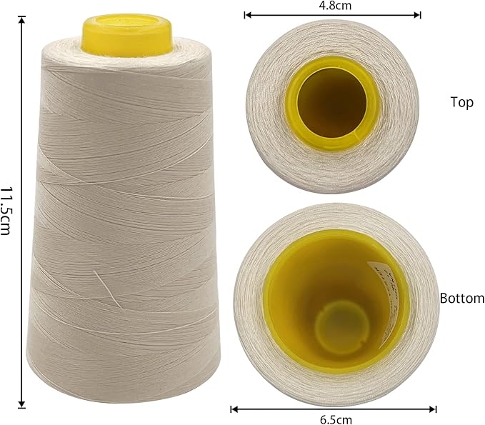 Tortoise 4 Cones of 3000 Yards Each Spool Thread for All Purpose, Serger, Overlock, Quilting, Sewing Machine - 100% Polyester, Light Cream