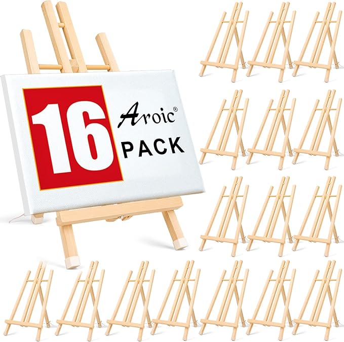 16 Pack 15 Inch Wood Easels, Easel Stand for Painting Canvases, Art, and Crafts, Tripod, Painting Party Easel, Kids Student Tabletop Easels for Painting, Portable Canvas Photo Picture Sign Holder