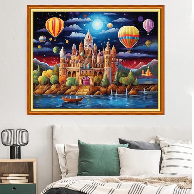Dimxvean Stamped Cross Stitch Kits,Cross Stitch Kits for Adults Beginners,Embroidery Kits Full Range of Cross Stitch Stamped Kits Needlepoint Kits Cross Stitch Patterns- Balloon Castle 16x20 inch