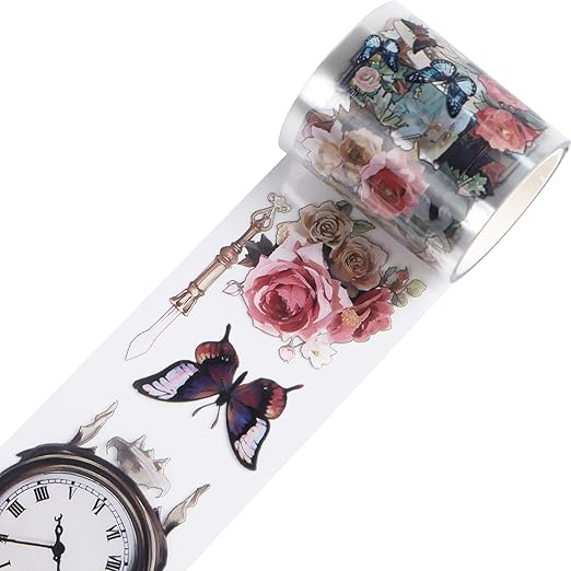 Vintage Flower PET Tape - Flower Butterfly Transparent Tape Junk Journal Supplies, Angel Cat Scrapbooking Tapes for Art Crafts Decorative Scrapbook Journal, Aesthetic Junk Journal Supplies