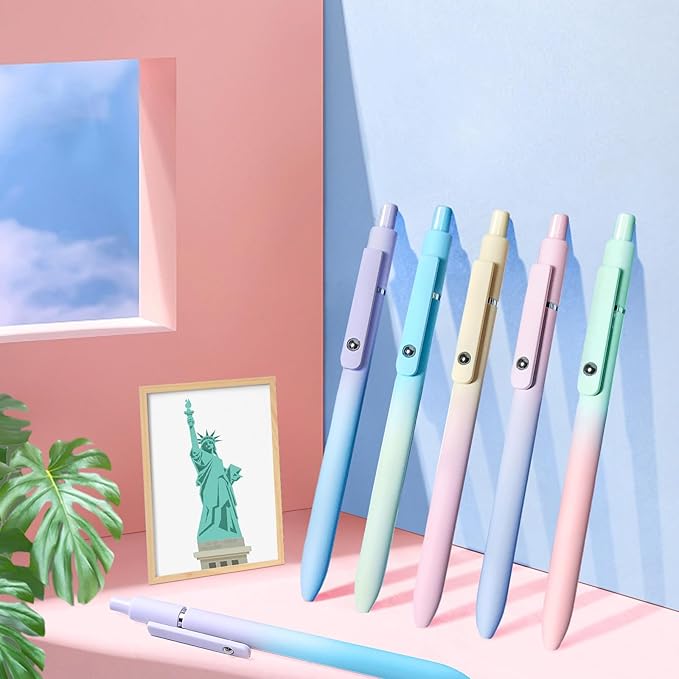 Gel Pens, 5 Pcs Medium Point Smooth Writing Pens Cute Pens for Women, High-End Series 0.7mm Black Ink Pens for Journaling Note Taking, School Office Supplies (5 Pcs Gradient Morandi)