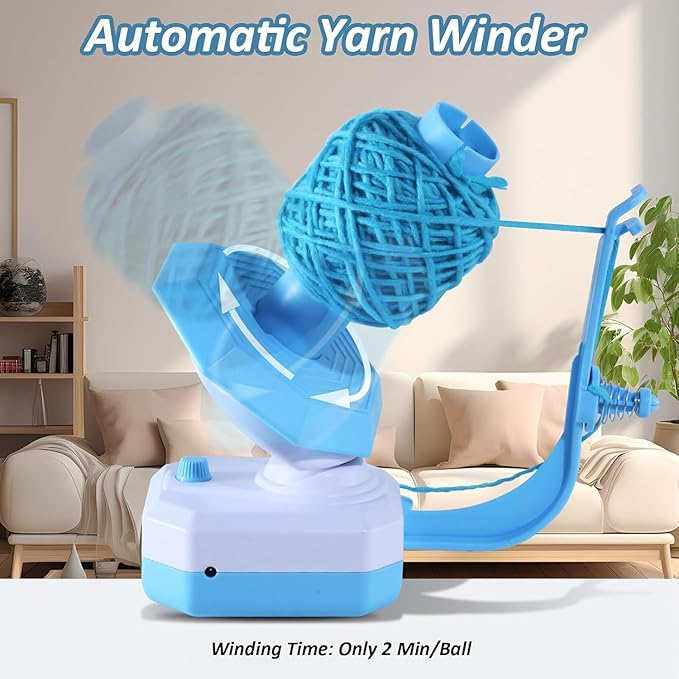 Zjyufy Yarn Winder Electric Yarn Ball Winder for Crocheting, 10oz Large Automatic Yarn Spinner Yarn Cake Winder with Stepless Speed Strong Tension, Blue