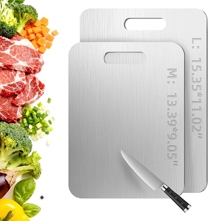 Tavano Titanium Cutting Board,Titanium Cutting Boards for Kitchen,Double-side Available Cutting Board for Vegetables,Meat,Fruits,Easy to Store and Clean(M+L)