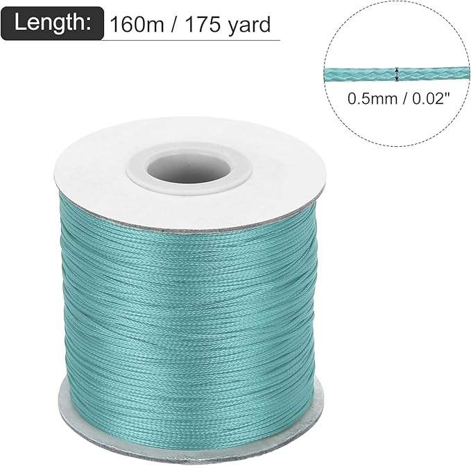 MECCANIXITY Waxed Cord 0.5mm Waxed Polyester Cord 175 Yard Wax String for Bracelet Making, Necklaces, Beading, Jewelry Making and DIY Crafts(Lake Blue)