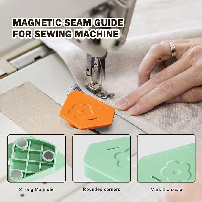 Wshxjzyay 3 Pack Magnetic Seam Guide for Sewing Machine, Upgraded Multifunctional Polygonal Hemmer Guide with Scale, Universal Sewing Accessory for Magnet Making Machine (3 Colors)