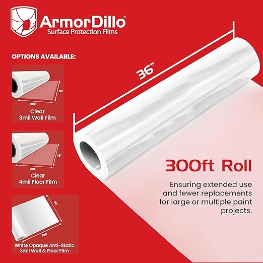 ArmorDillo Paint Booth Floor & Wall Film Free Knife, 3mil w/Metallocene. Only White-Opaque, Anti-Static, Easy-Start, Washable, Skid-Resistant - 36" x 300' Asteroid-Proof...Probably
