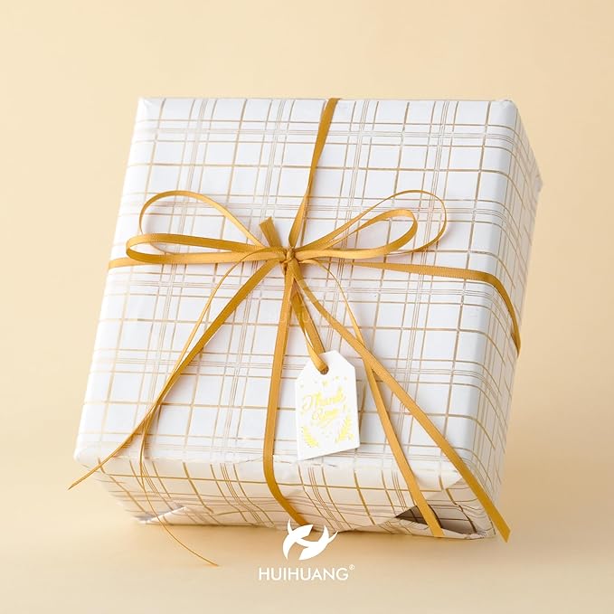 HUIHUANG 1/8 inch Satin Gold Ribbon - 100 Yards Roll, Double Face, Craft, Gift Wrapping, DIY Bows, Decoration, Sewing, Invitation Cards