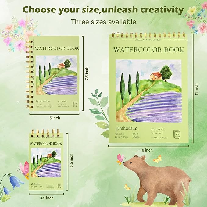 2-Packs Watercolor Paper Pad 3.5x5.5 Inch | 30 Sheets 140lb/300g,Spiral-Bound, Tear-Resistant & No-Bleed | Artist-Grade for Water Color Paper/Ink | Compact Travel Sketchbook (Adults, Students)