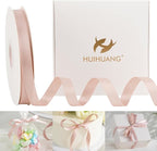 HUIHUANG Rose Gold Satin Ribbon 1/2 inch X 50 Yards Continuous, Rose Gold Pink Double-Faced Satin Ribbon for Gift Wrapping, Bows, DIY Crafts, Flower Bouquet, Wedding Decor, Christmas Decoration