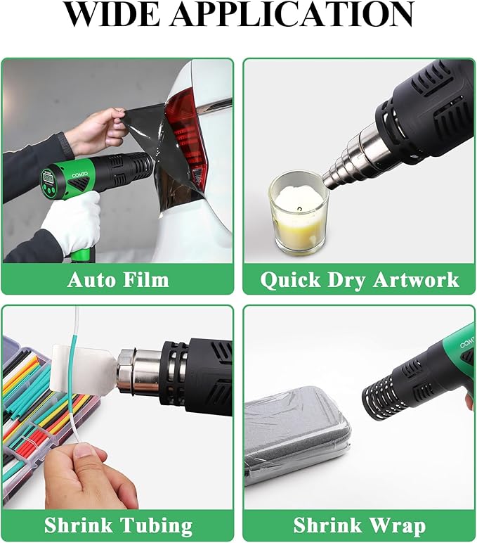 1800W Heat Gun with LCD Digital Display, Variable Temperature Control 122℉-1202℉（50℃- 650℃）with 4 Nozzles for Crafts, Vinyl Wrap, Shrink Tubing (SG-1004E)