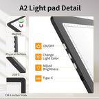 TOHETO Rechargeable Magnetic A2 Light Board 25.2''x18.4'', Large Diamond Painting Light Pad with Side Buttons, 3 Light Colors Light Box for Tracing and Drawing, Dimming LED Light Table for Sketching