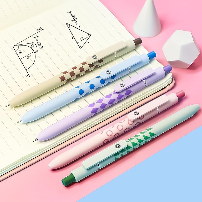 Gel Pens, 5 Pcs Medium Point Smooth Writing Pens Cute Pens for Women, High-End Series 0.7mm Black Ink Pens for Journaling Note Taking, School Office Supplies (5 Pcs Geometric Aurora)