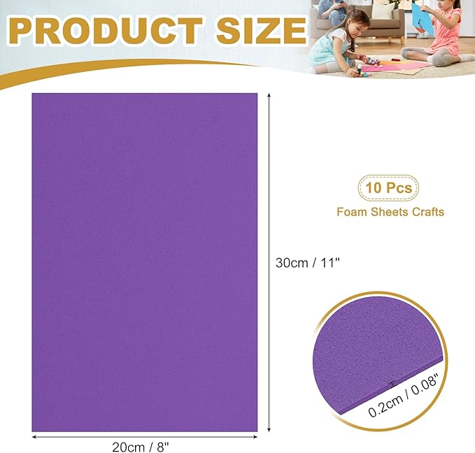 uxcell 10 Pcs Dark Purple EVA A4 Foam Sheets Crafts, 12 x 8 Inch Foam Paper for DIY Crafts Project Classroom Scrapbook Art Cards Home Office Decoration (2mm Thick)