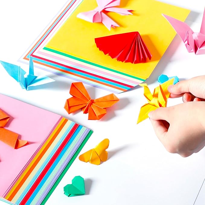 Origami Paper 300 Sheets, 20x20 cm/8 Inch Large Double Sided, 200 Sheets 20 Colors Origami Paper and 100pcs Self-adhesive Wiggle Eyes Sets for Kids DIY School Arts Crafts Adults