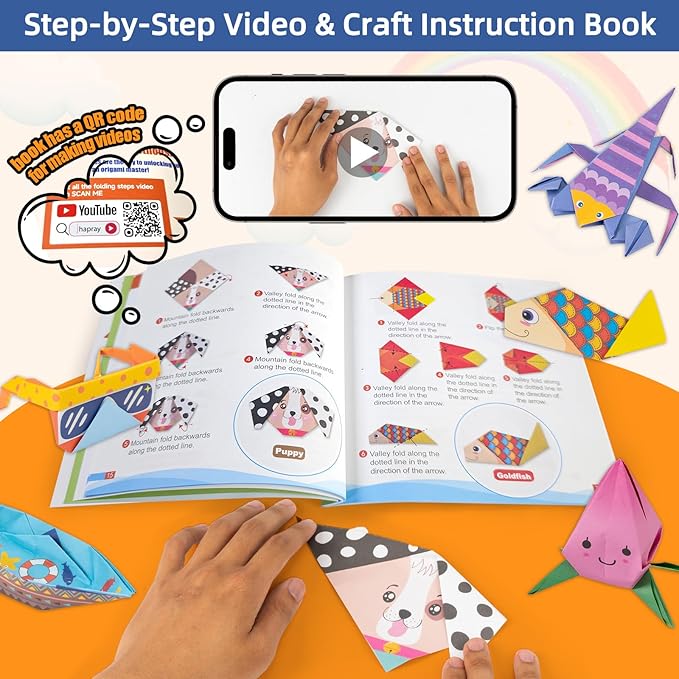 Origami Paper Kit for Kids Ages 5-8 8-12,152 Sheets Origami Paper - 72 Double Sided Patterns with Instructional Book,DIY Art Craft Projects,Travel Game Activity,Gift for Boys Girls Beginners