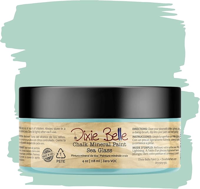 Dixie Belle Paint Company Chalk Finish Furniture Paint - Sea Glass (4oz) - Matte Pastel Blue/Green Chic Chalk Mineral DIY Furniture Paint