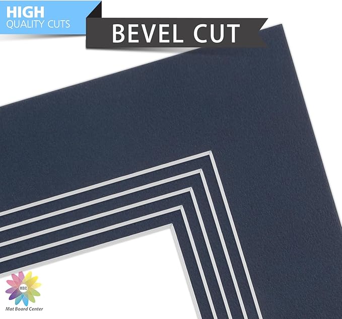 Mat Board Center, Pack of 10, 8x10 for 5x7 Dignity Blue Color Mats - Bevel Cut, Acid Free, 4-ply Thickness, White Core - for Pictures, Photos, Framing
