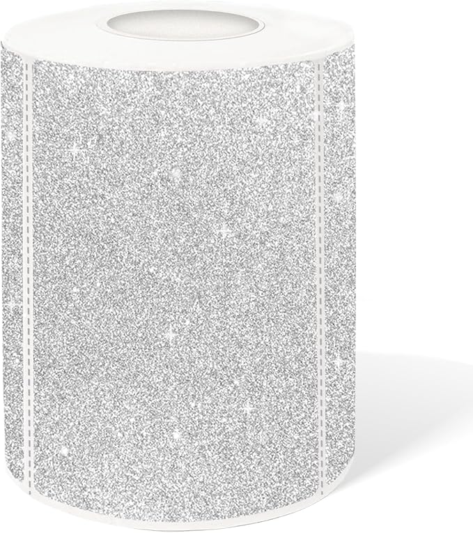 2" x 3" Glitter Silver Thermal Label Stickers,Waterproof Thermal Printer Sticker Labels for Gift Wrapping, Self-Adhesive Name Price Tag DIY Custom Logo Design (280 pcs,Silver)