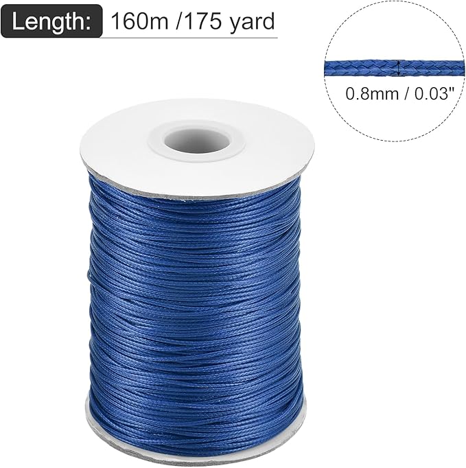 MECCANIXITY Waxed Cord 0.8mm Waxed Polyester Cord 175 Yard Wax String for Bracelet Making,Necklaces, Beading,Jewelry Making and DIY Crafts(Navy Blue)