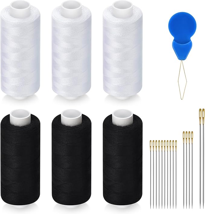 6 Pcs Sewing Thread Kit, 400 Yards Each Spool 402 Polyester Thread with Sewing Needle & Threader, Sewing Threads for Sewing Machine, Hand Stitching, Embroidery