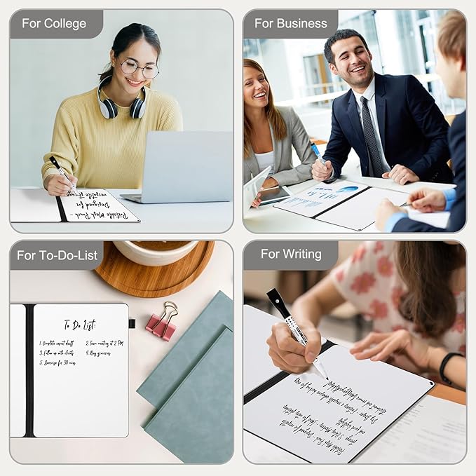 AGM Portable White Board Dry Erase Notebook, 12" x 9" Double Sided Folding Whiteboards with 3 Pens, Small Travel Dry Erase Board Skin-friendly Material for Study, Meeting, Planning, Ocean Blue