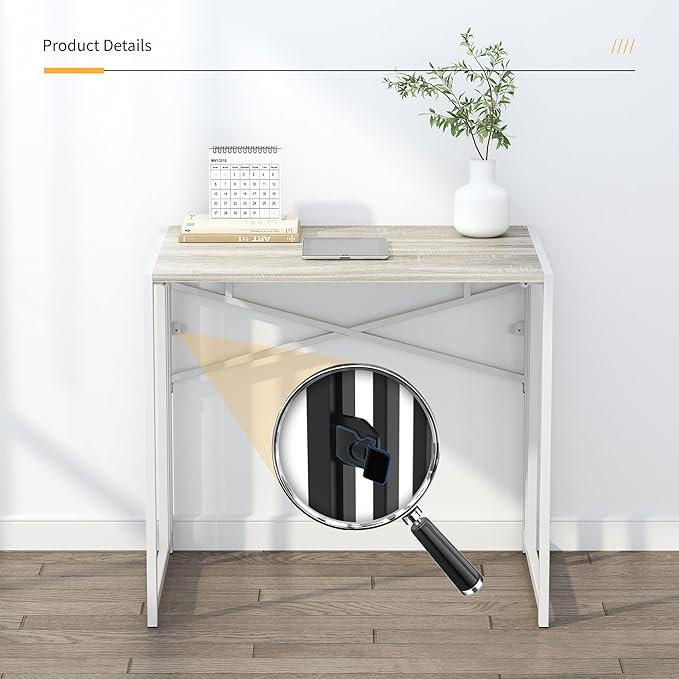 Small Folding Desk 32 inch, No Assembly Required Small Office Desk, Writing Gaming Computer Camping Desk, Beige