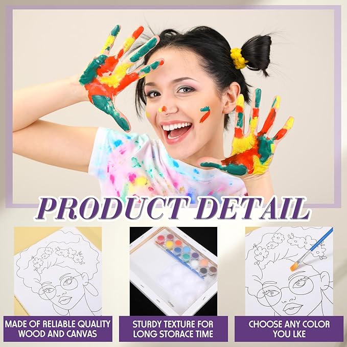 Zhanmai 12 Pack Pre Drawn Canvas for Painting Sip and Paint Kit 8" x 10" Paint Party Set Canvas Painting Pre Printed Canvases for Party Favor DIY Virtual Adult's Date Night(Charming Girl)