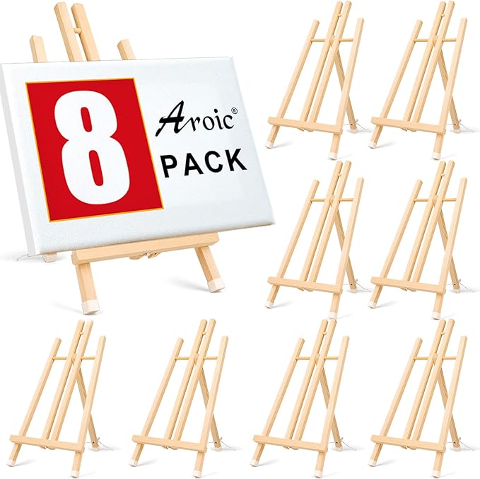 AROIC 8 Pack 15 Inch Wood Easels, Easel Stand for Painting Canvases, Art, and Crafts, Tripod, Painting Party Easel, Kids Student Table School Desktop, Portable Canvas Photo Picture Sign Holder.