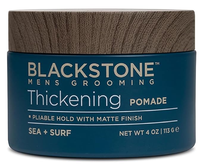 Blackstone Men's Grooming Hair Thickening Pomade - Pliable Hold with Matte Finish | Paraben & Cruelty-Free | Made in USA, Sea + Surf Scent (4 Oz)