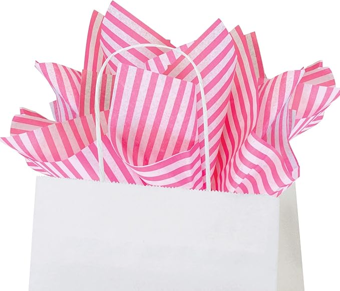 Flexicore Packaging Hot Pink Pin Stripe Print Gift Wrap Tissue Paper Size: 15 Inch X 20 Inch | Count: 10 Sheets | Color: Hot Pink Pin Stripe