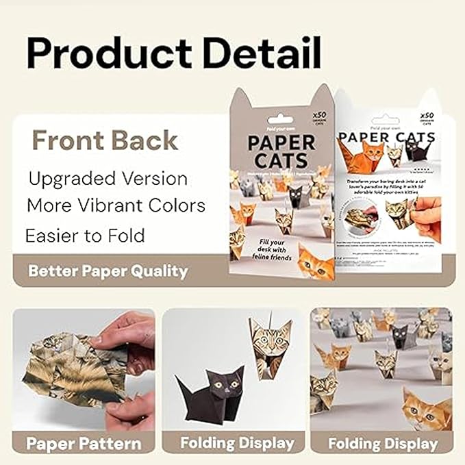 DIY Origami Paper Cats - 50 Sheets DIY Origami Paper to Fold Cute Cat Figures, Fun Craft Activity for Adults & Kids, Desk Decoration & Gift for Cat Lovers（cat）
