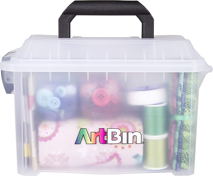 ArtBin 6815AG Mini Sidekick Carrying Case, Portable Art & Craft Organizer with Handle, [1] Plastic Storage Case, Clear