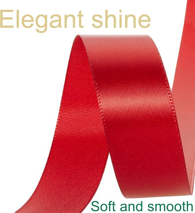 1 Inch Red Ribbon, 50 Yards Craft Polyester Satin Ribbon Perfect for Gift Wrapping, Handmade Roses, Wedding Party Decorations and DIY Crafts