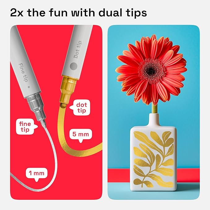 ARTISTRO 2 Gold&Silver Dual-Tip Acrylic Paint Pens - Multisurface Markers for Glass, Rock, Fabric, Wood, Plastic & More - 5mm Dot + 1mm Fine Tips