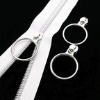 Leekayer #5 Silver Metallic Nylon Coil Zippers by The Yard Bulk 10 Yards White Zipper Tape with 25pcs Silver Ring Pull Sliders for DIY Sewing Tailor Craft Bag(White)