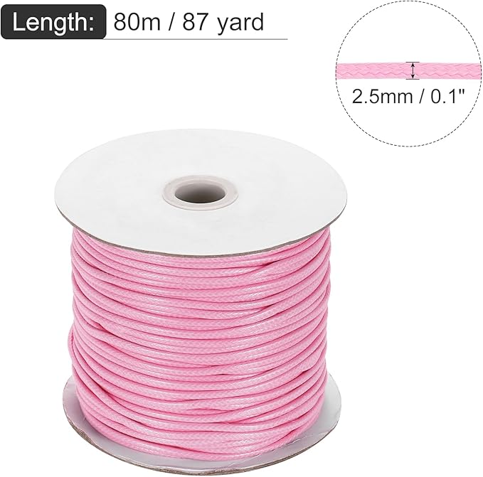 MECCANIXITY Waxed Cord 2.5mm Waxed Polyester Cord 87 Yard Wax String for Bracelet Making, Necklaces, Beading, Jewelry Making and DIY Crafts(Dark Pink)