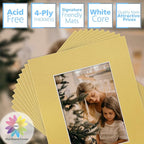 Mat Board Center, Pack of 10, 8x10 for 5x7 Old Gold Color Mats - Bevel Cut, Acid Free, 4-ply Thickness, White Core - for Pictures, Photos, Framing