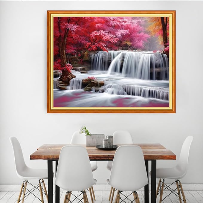 Dooxvey Cross Stitch Kits for Adults Beginners,Full Range of Cross-Stitch Stamped Kits Needlepoint Kits for Beginners Embroidery Kits 11CT Cross Stitch Patterns-Waterfall Maple Leaves 16x20 inch
