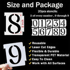YEAJON 8 Inch Curb Stencil Kit 0-9 Address Number Stencils, 20Pcs Reusable 14 Mil Mylar Plastic Templates for Painting on Road, Wall, Wood, Mailbox
