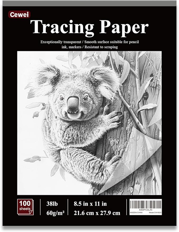 Tracing Paper for Drawing, 8.5”x11 Trace Paper, 100 Sheets (38 lb/ 60 GSM) Translucent Vellum Paper, Tracing Paper Pad for Sketching, Drawing, Overlaying Images, Vellum Art Papers.