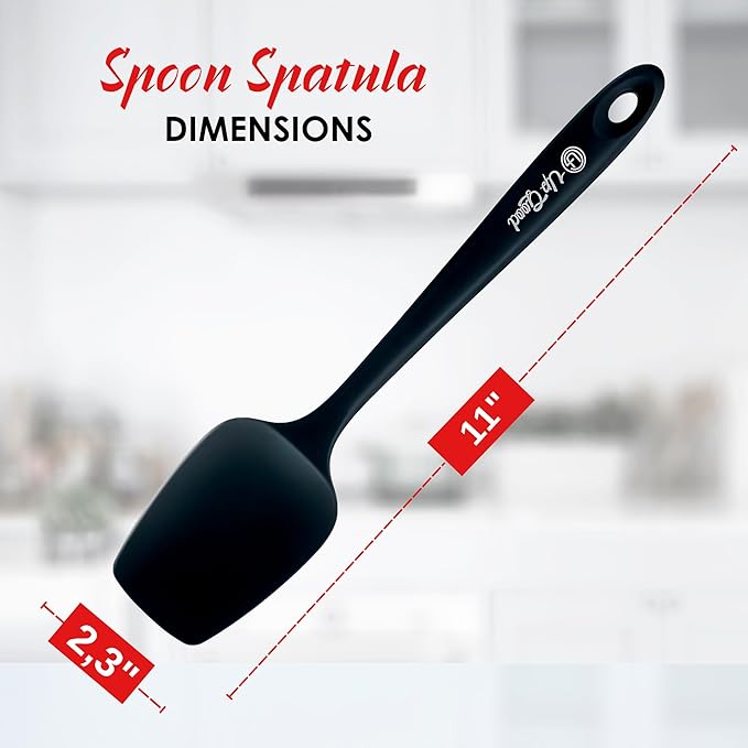 Silicone Spoon Spatula - 600ºF Heat-Resistant Non-Stick Rubber Spoonula | Use as Silicone Kitchen Scraper Utensil - Baking and Cooking Strong Stainless Steel Core | UpGood Kitchen Utensils, (Black)