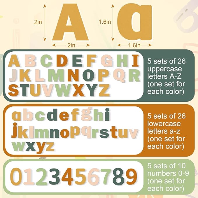 Breling 310 Pieces Felt Bulletin Board Letters Sticker with Number, 2" Bulk Self Adhesive ABC Upper Lowercase Sticky Letter for Christmas Gift Poster Bulletin Board Classroom(Light Color)