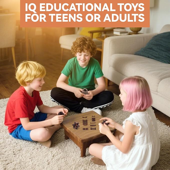 8 Pcs Brain Teaser Puzzles for Adults Teens - Metal Puzzles 3D Puzzle Game Toys for Adults Teens - Wooden Unlock Interlocking Puzzle Adult IQ Education Smart Toys