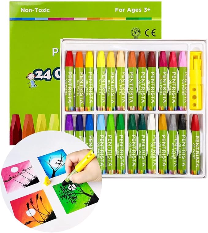 Oil Pastels,24+1 Assorted Colors+1 Sharpener and 1 Pastel Holder, Oil Pastels for Kids Indoor Activities At Home,Non-Toxic Oil Pastel Crayons for Artist Students Smooth Painting and Drawing
