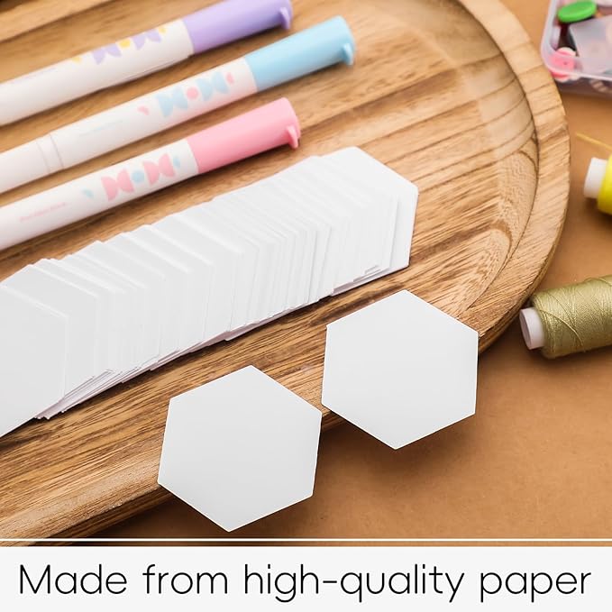 LemonSecret 409 Pcs Paper Piecing for Quilting Fabric Set Include 400 Paper Piecing 1" Hexagon Quilting Templates and 9 Fabric Glue Pen for DIY Patchwork Crafts and Sewing Supplies