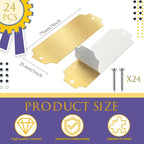24 Pcs Personalized Name Plates Laser Engraved 1" x 3" Solid Brushed Metal Plaque Trophy Plate Blank Name Tag with Adhesive Backing and Screws for DIY(Gold,Notched Corner)