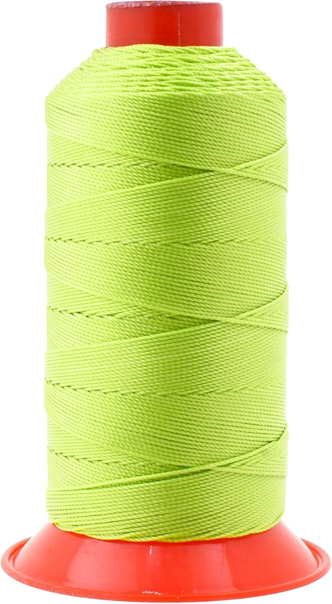 Mandala Crafts Tex 350 Bonded Nylon Thread for Sewing - 415 YDs T350 Heavy Duty Lime Green Nylon Thread Upholstery Thread for Leather Jeans Weaving, T350 #346 210D/15