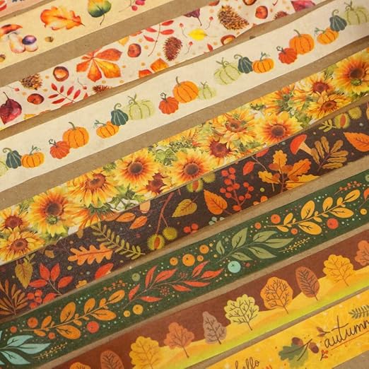 YUBBAEX 10 Rolls Four Seasons Washi Tape Set Yellow Leaves & Flowers Masking Decorative Tapes (Autumn)