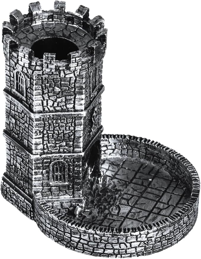 Castle DND Dice Tower, Wall Carving Dice Rolling Tower for Role Playing Game | Easy Roller Perfect for Board Game, D&D and RPG (Ancient Silver)